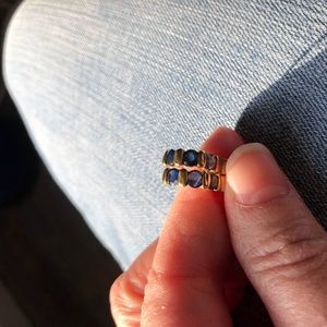 14k yellow gold and Sapphire huggie earrings